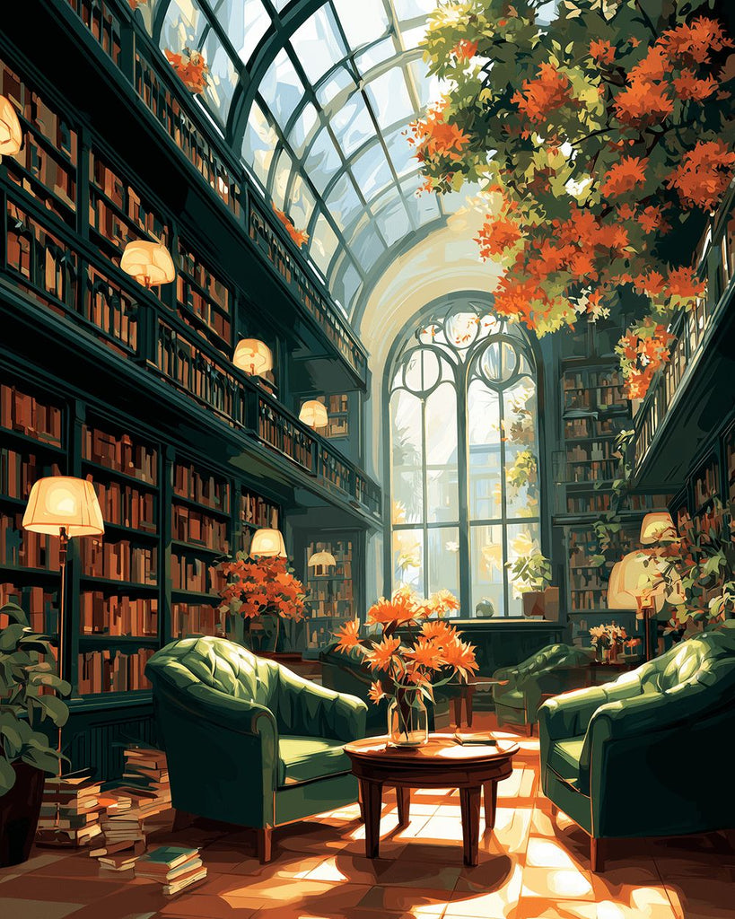 Estantería Verde Llena de Libros Pintar por Números