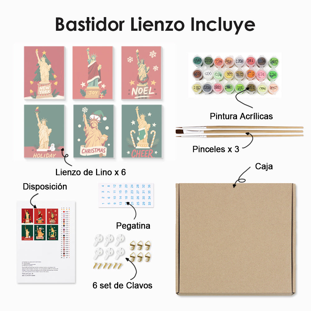 Estatua de la Libertad en Navidad 6 Partes Mini Pintar por Números
