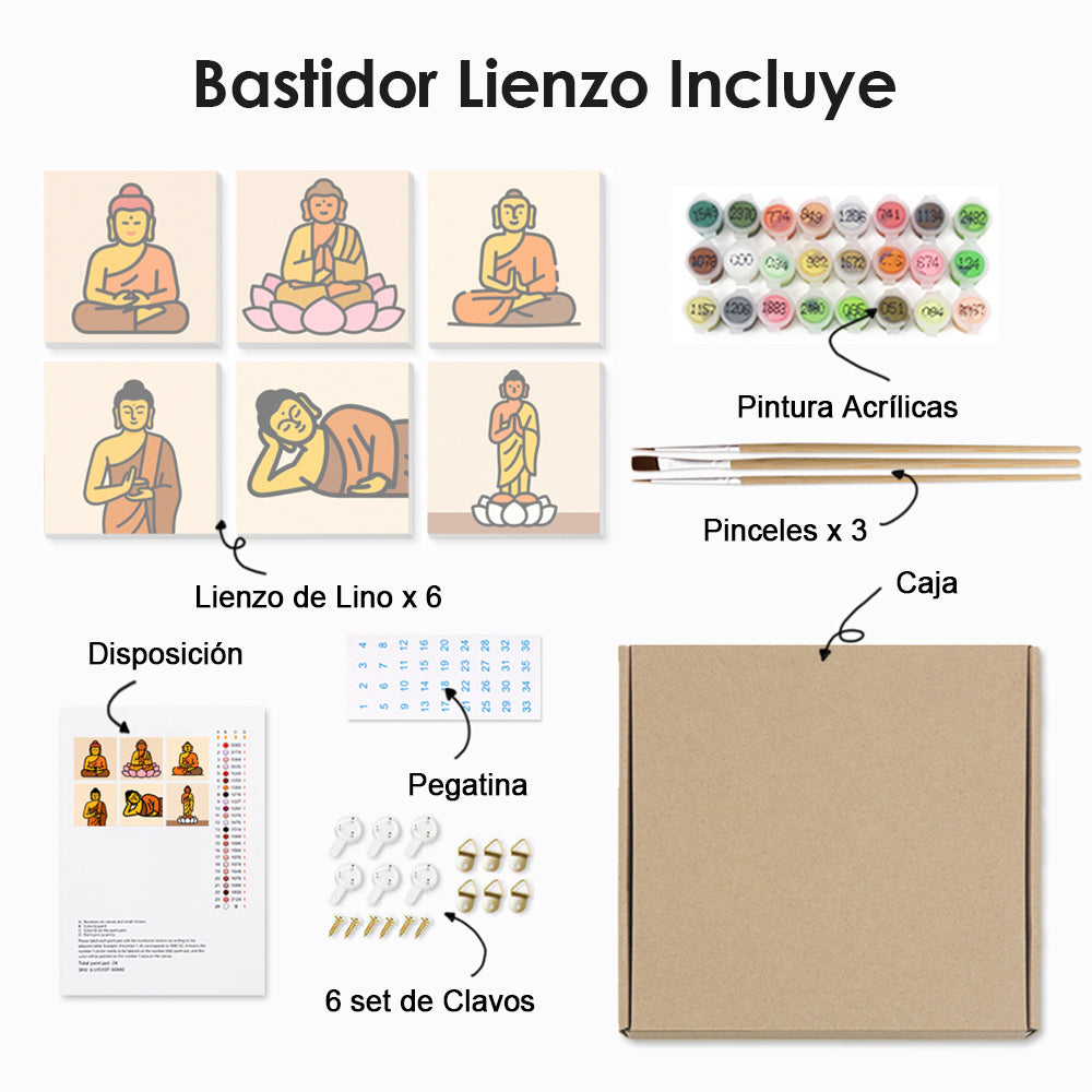 Estatua de Loto y Buda 6 Partes Mini Pintar por Números