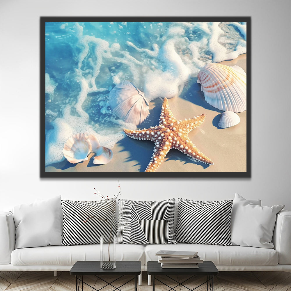 Estrella de Mar y Conchas en Olas Pintar por Números