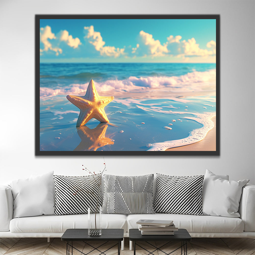Estrella de Mar y Olas en la Playa Pintar por Números