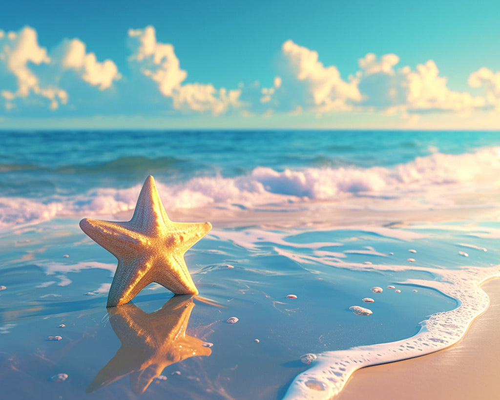 Estrella de Mar y Olas en la Playa Pintar por Números
