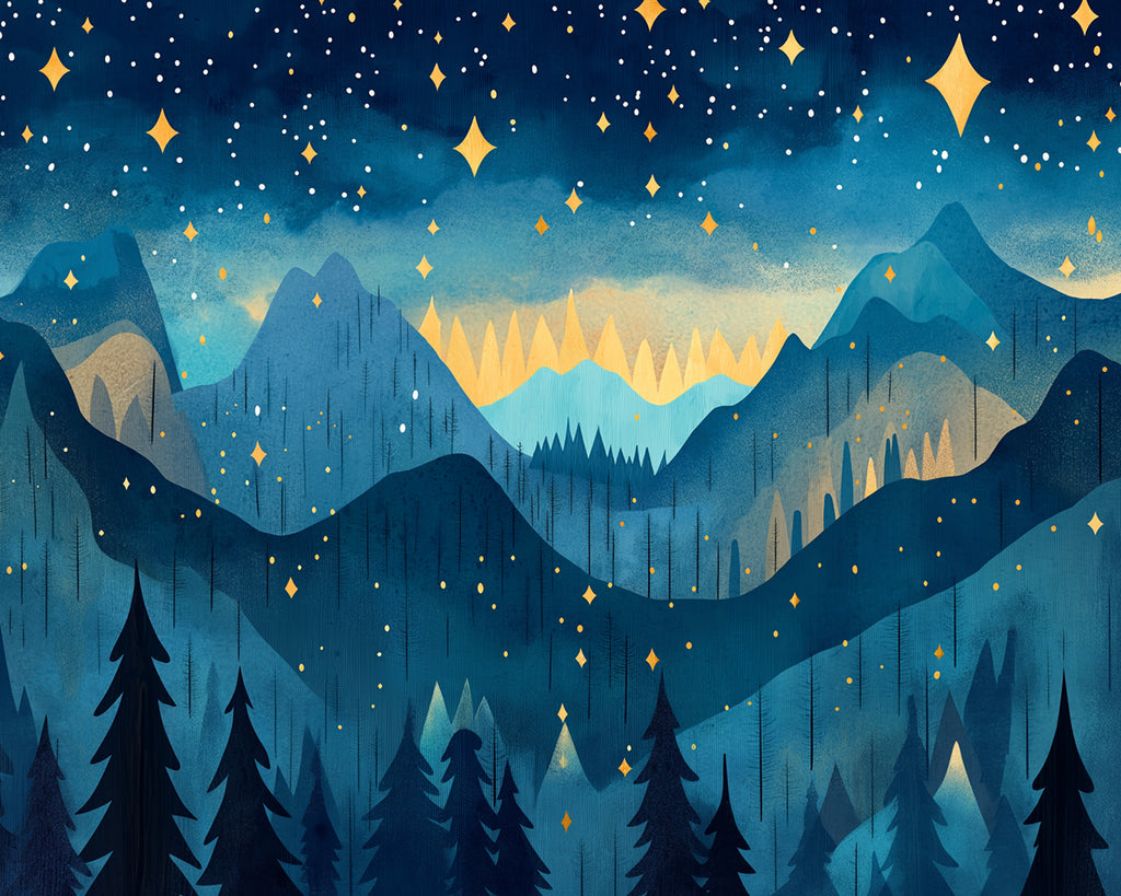 Estrellas sobre Montañas y Bosque Pintar por Números