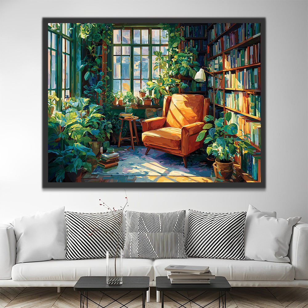 Estudio Lleno de Plantas Verdes y Libros Pintar por Números