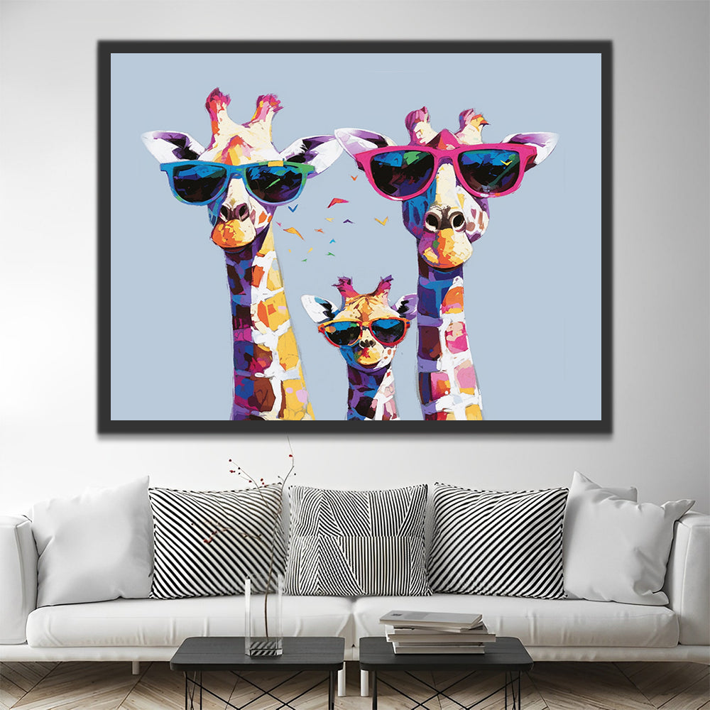Familia de Jirafas con Gafas de Colores Diferentes Pintar por Números