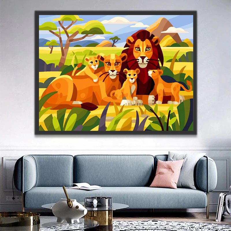 Familia de Leones en la Estepa Pintar por Números Niños