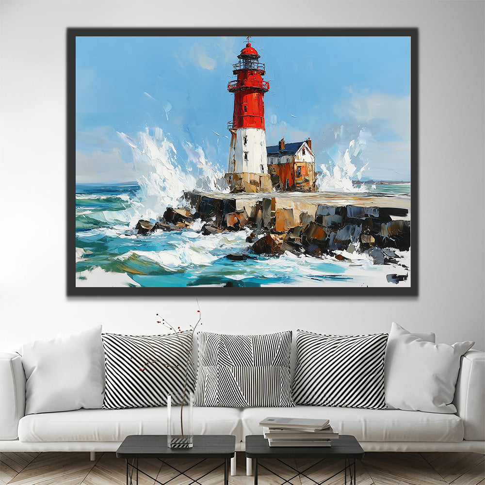 Faro Rojo y Blanco en el Mar Pintar por Números