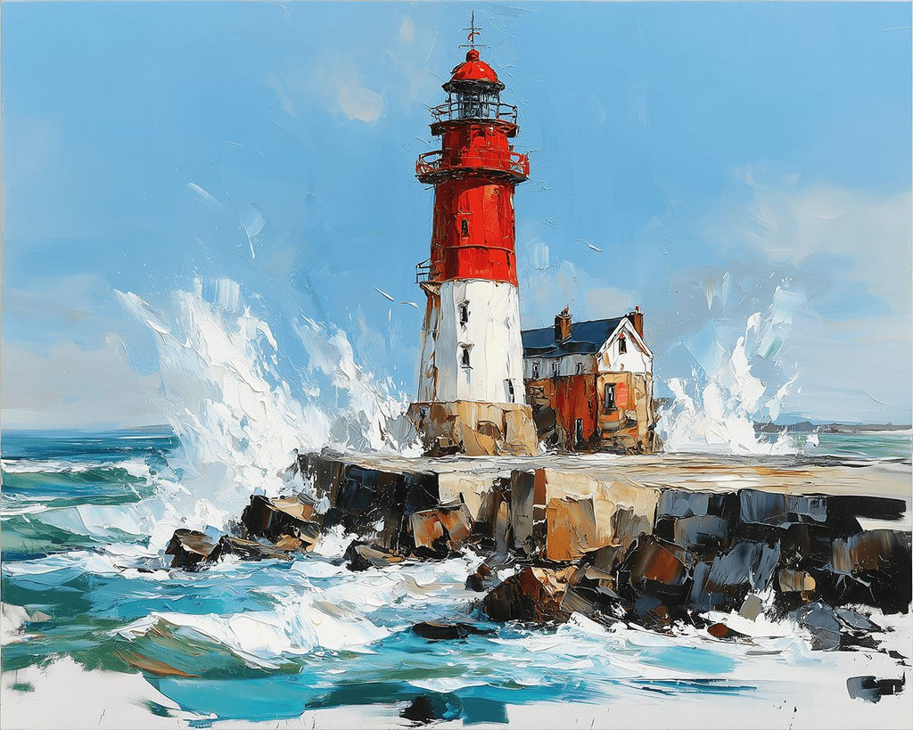Faro Rojo y Blanco en el Mar Pintar por Números