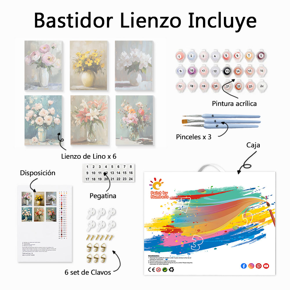 Fases Diferentes de Varias Flores 6 Partes Mini Pintar por Números