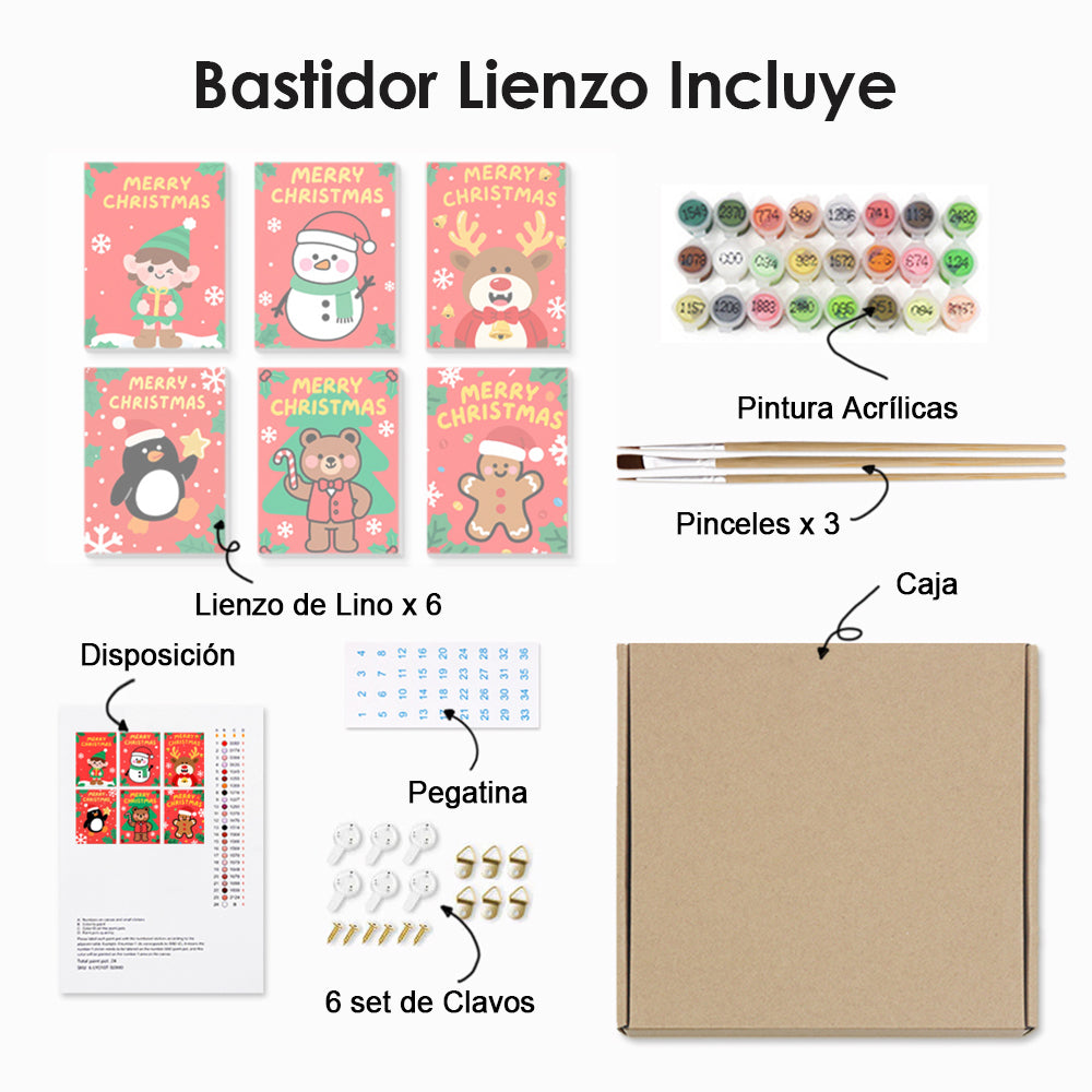 Feliz Navidad a los Animales 6 Partes Mini Pintar por Números