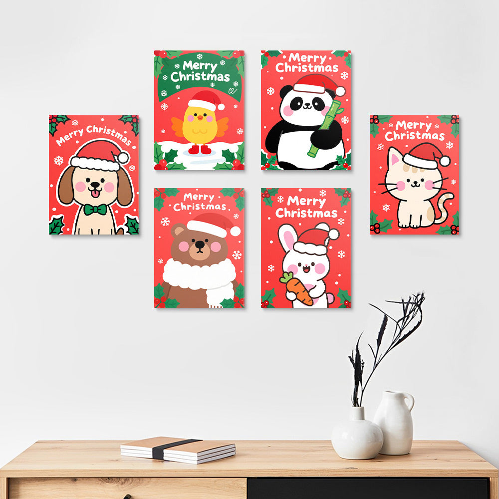 Feliz Navidad a los Animales de Dibujos Animados 6 Partes Mini Pintar por Números
