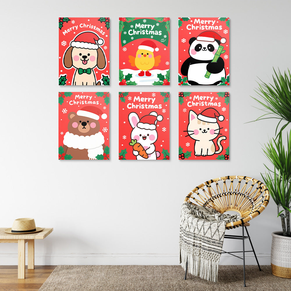 Feliz Navidad a los Animales de Dibujos Animados 6 Partes Mini Pintar por Números
