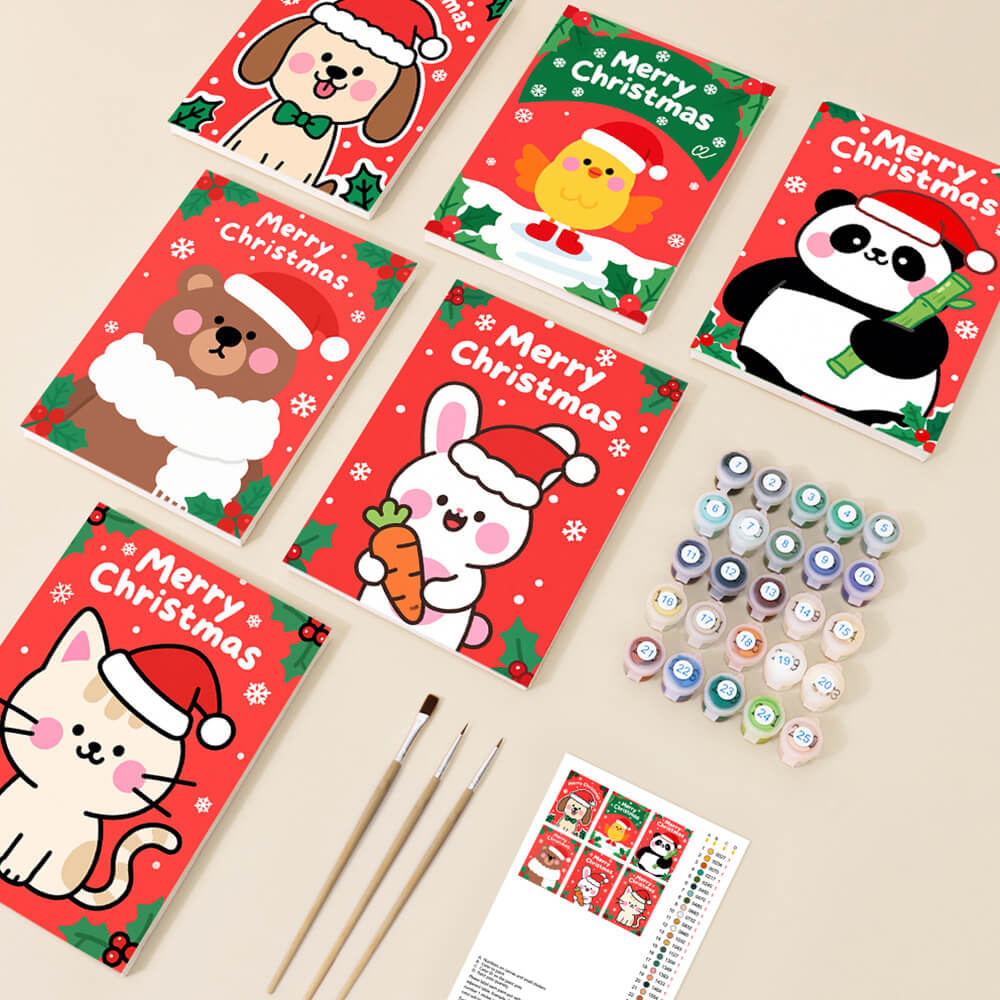 Feliz Navidad a los Animales de Dibujos Animados 6 Partes Mini Pintar por Números