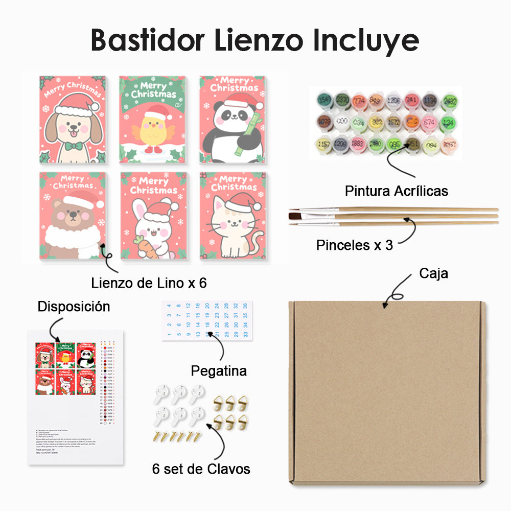 Feliz Navidad a los Animales de Dibujos Animados 6 Partes Mini Pintar por Números
