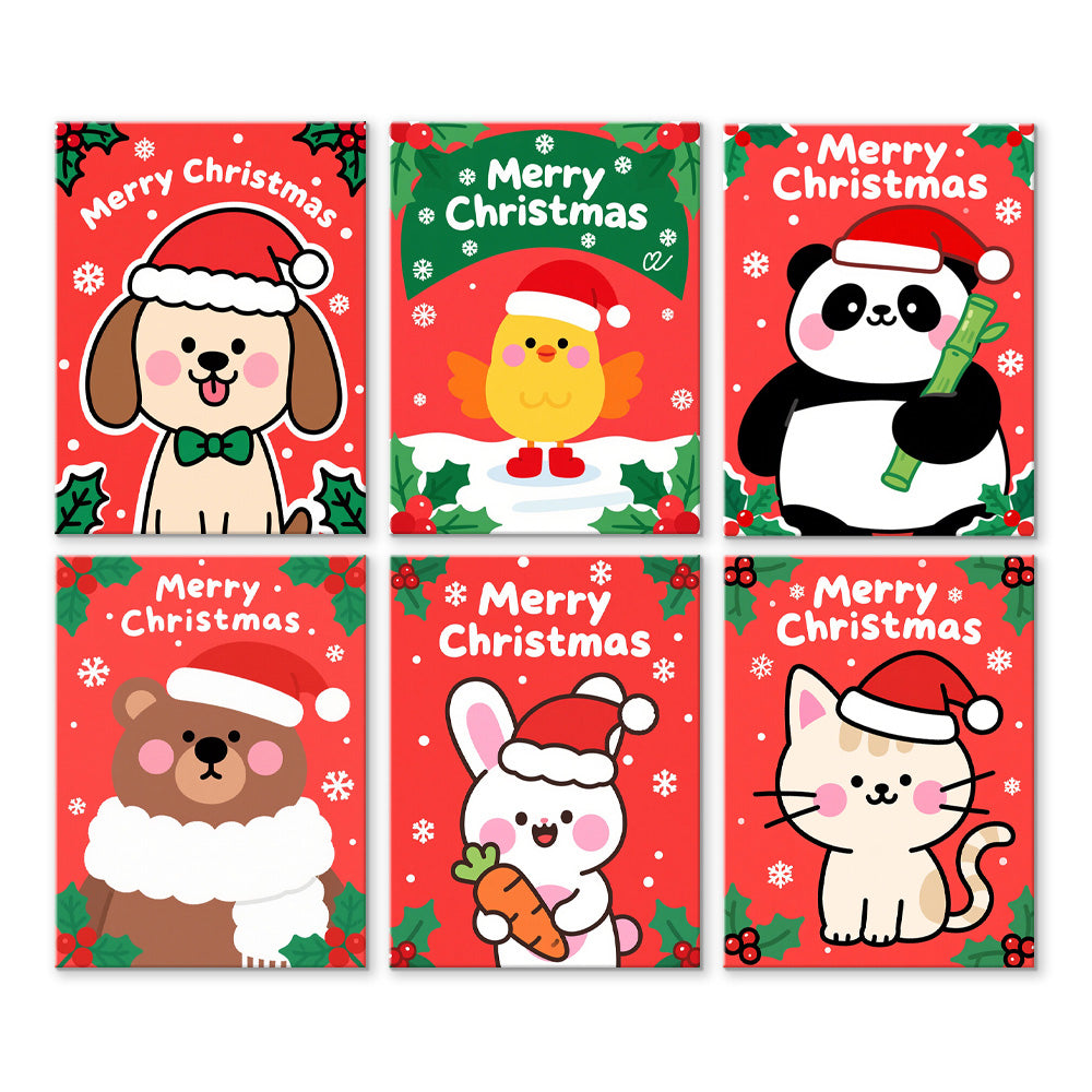 Feliz Navidad a los Animales de Dibujos Animados 6 Partes Mini Pintar por Números