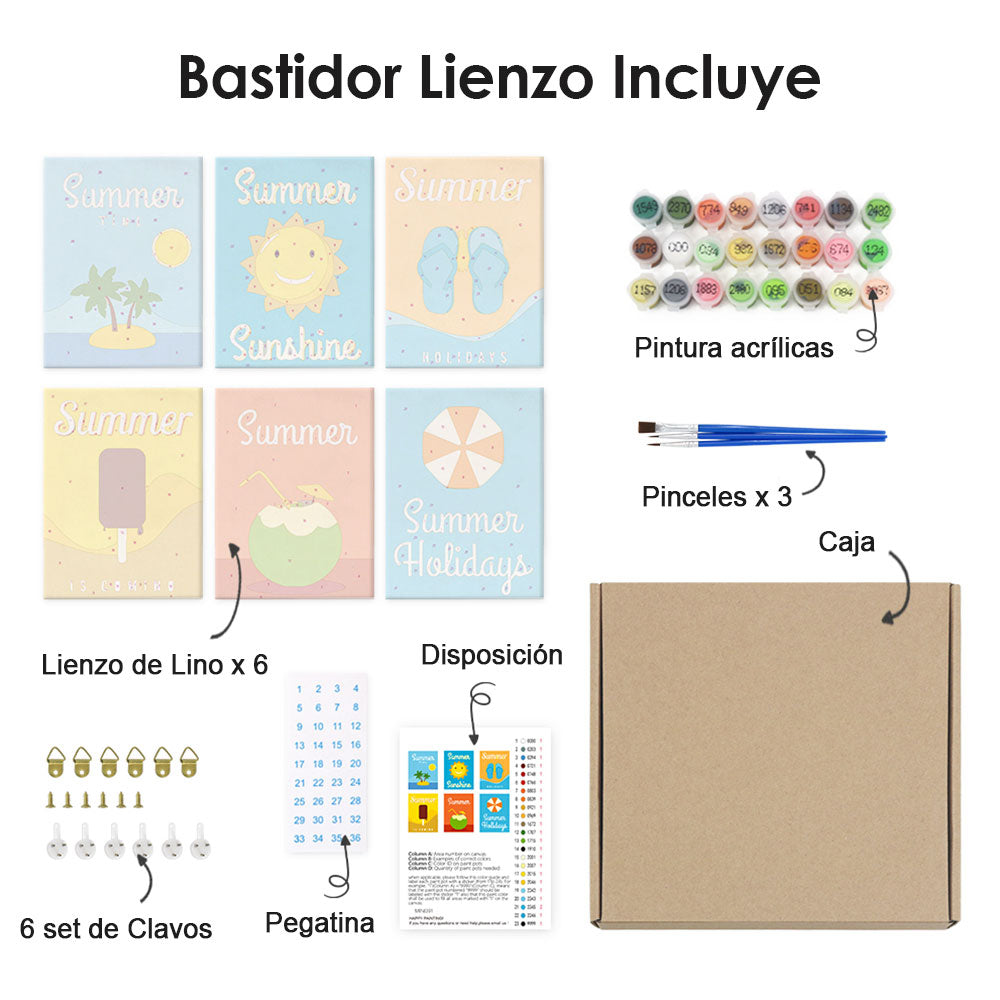 Feliz Tiempo de Verano 6 Partes Mini Pintar por Números