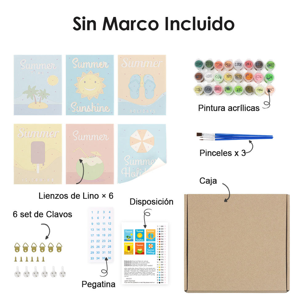 Feliz Tiempo de Verano 6 Partes Mini Pintar por Números