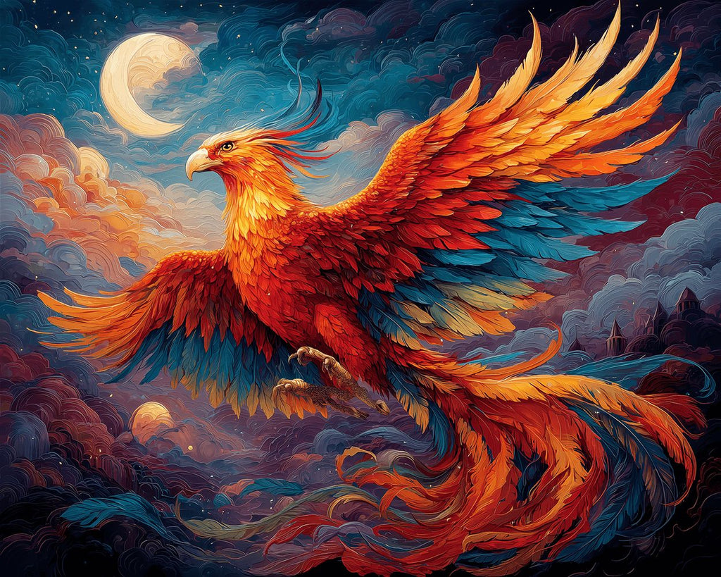 Fénix de Fuego Volando por las Nubes Coloridas Pintar por Números