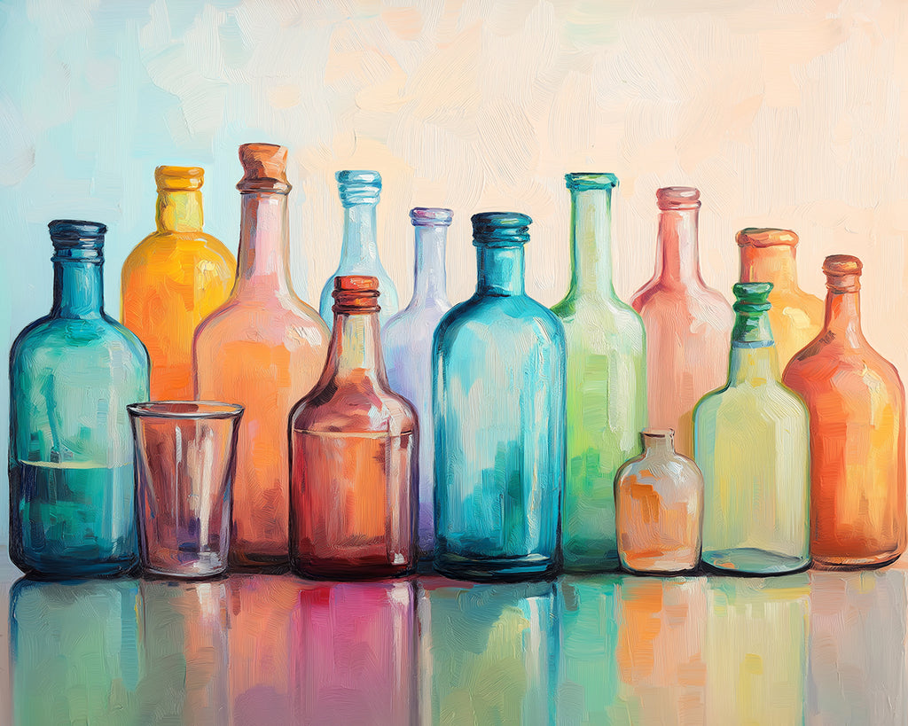 Fila de Botellas de Vidrio de Colores Diferentes Pintar por Números