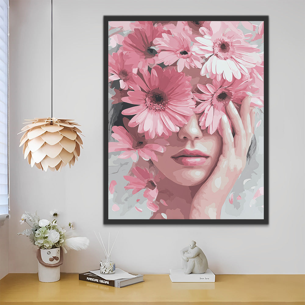 Flor de Gerbera Rosada y Mujer Pintar por Números