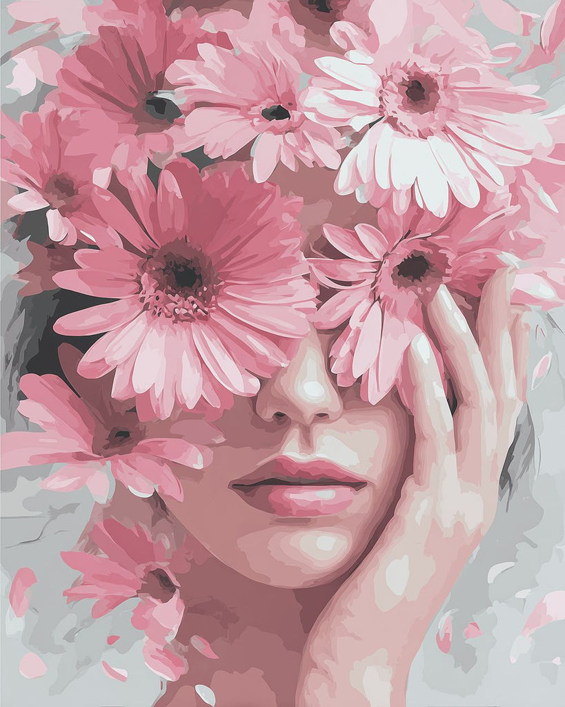 Flor de Gerbera Rosada y Mujer Pintar por Números