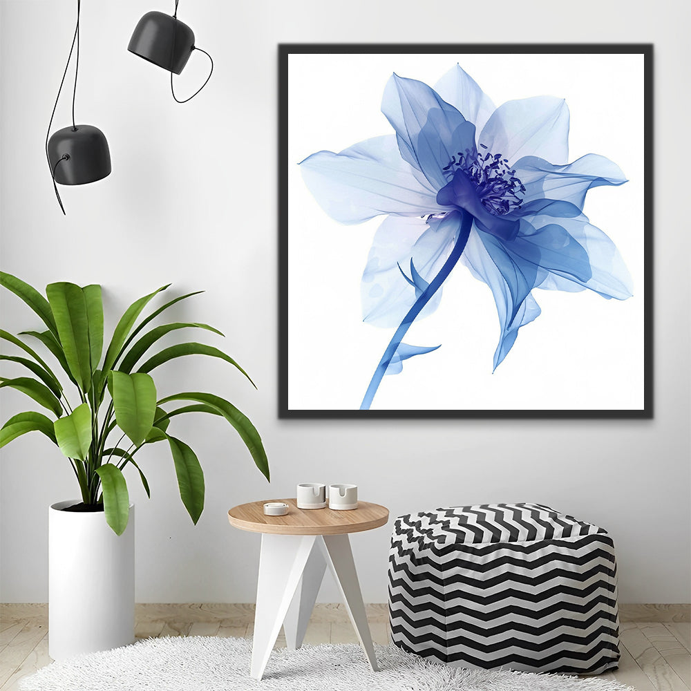 Flor de Pétalos Azules Claros y Pedúnculo Azul Pintar por Números