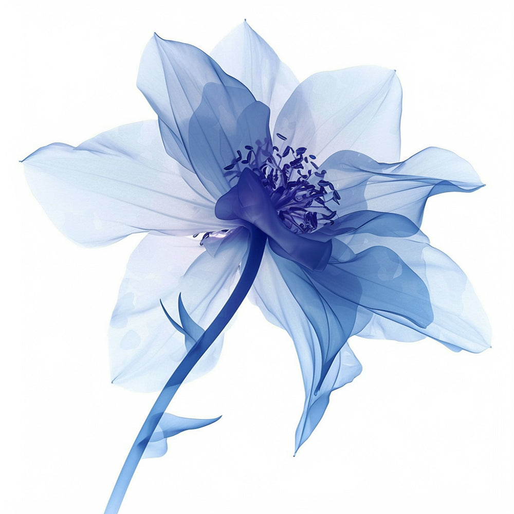 Flor de Pétalos Azules Claros y Pedúnculo Azul Pintar por Números
