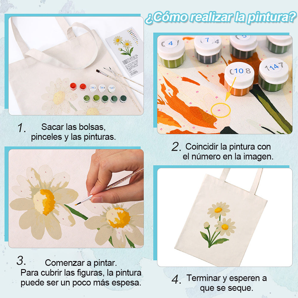 Flor Margarita Pura Pequeña Bolsa de Lienzo Pintar por Números