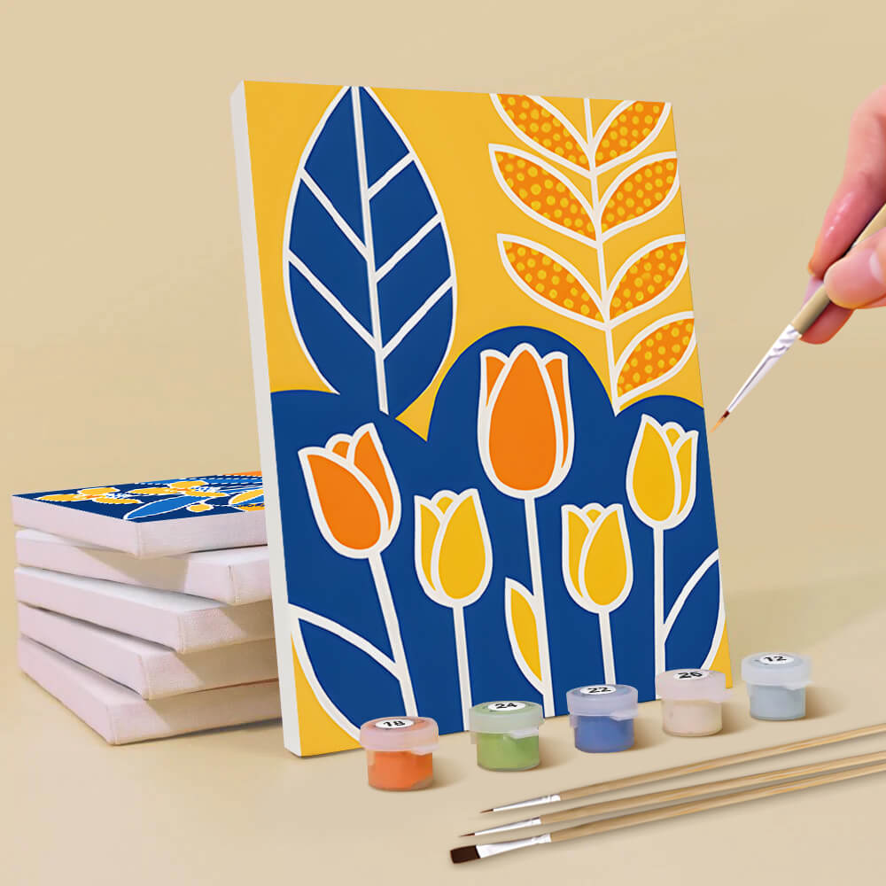 Flores Amarillas sobre Fondo Azul 6 Partes Mini Pintar por Números