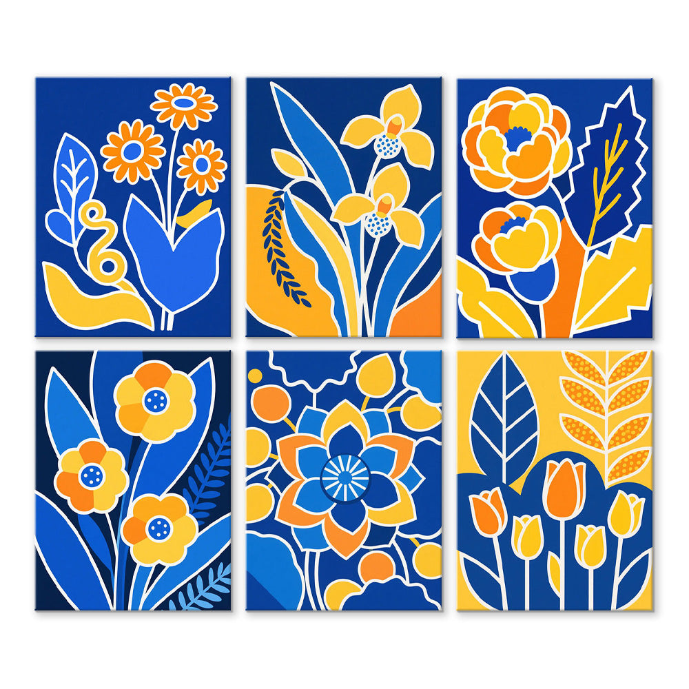 Flores Amarillas sobre Fondo Azul 6 Partes Mini Pintar por Números