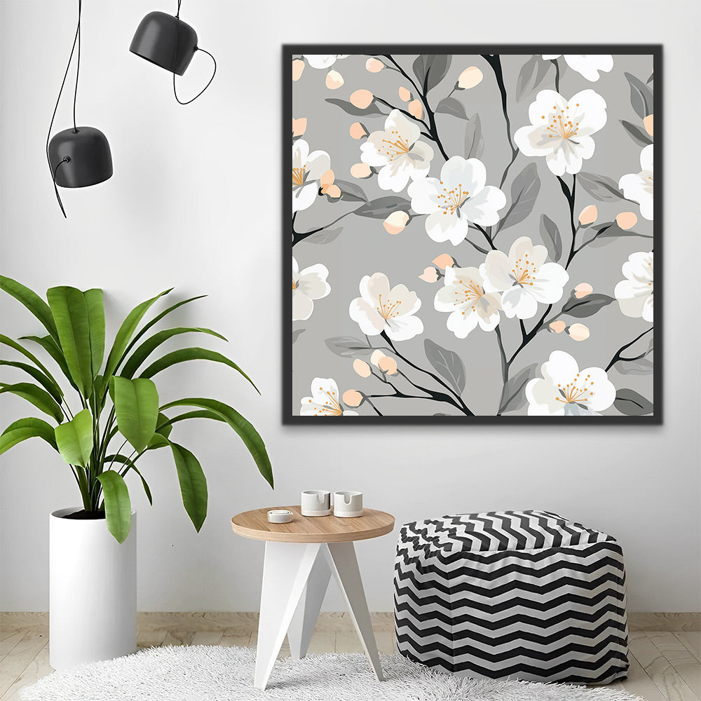 Flores Blancas y Capullos de Primavera Pintar por Números