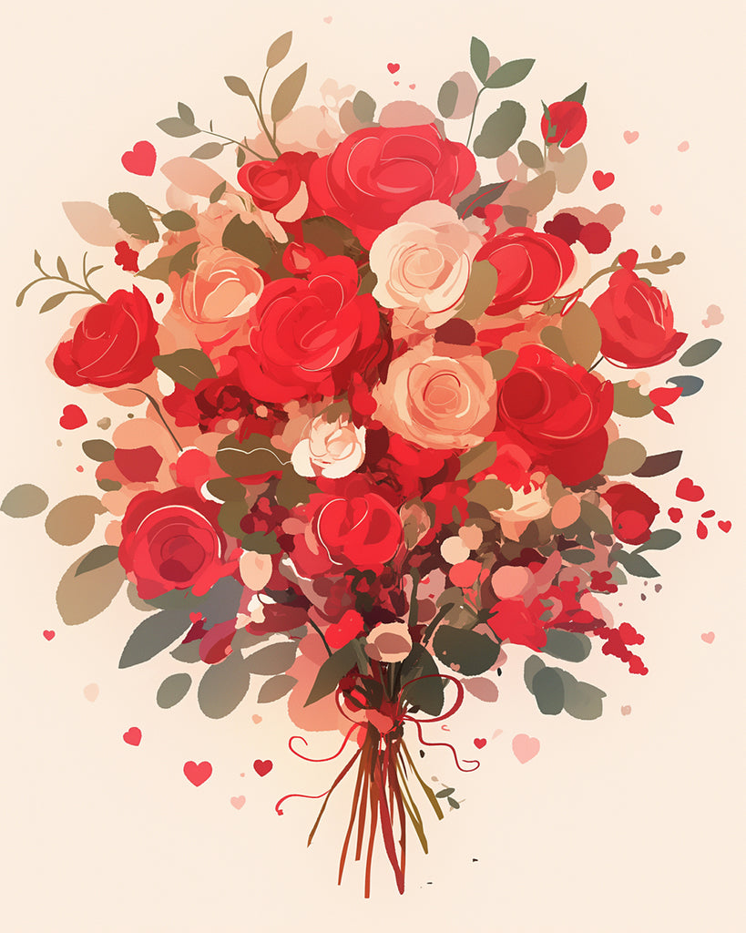 Flores Coloridas y Corazones Pequeños Pintar por Números