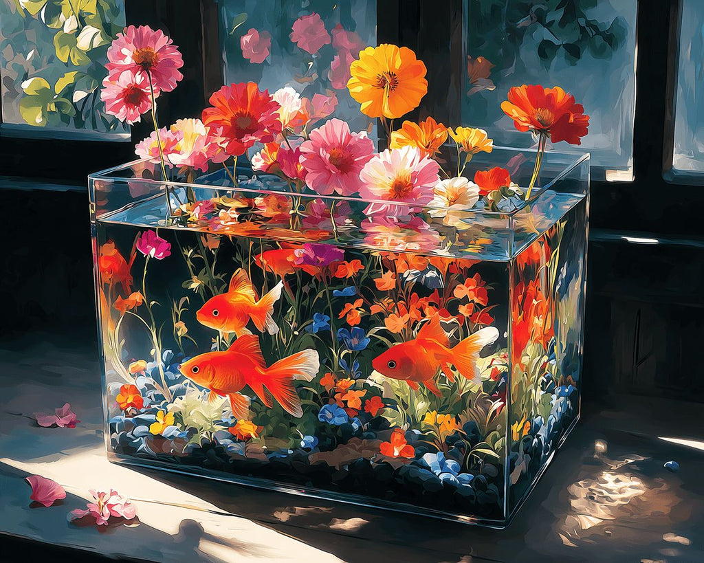 Flores Creciendo en el Acuario de Vidrio Pintar por Números