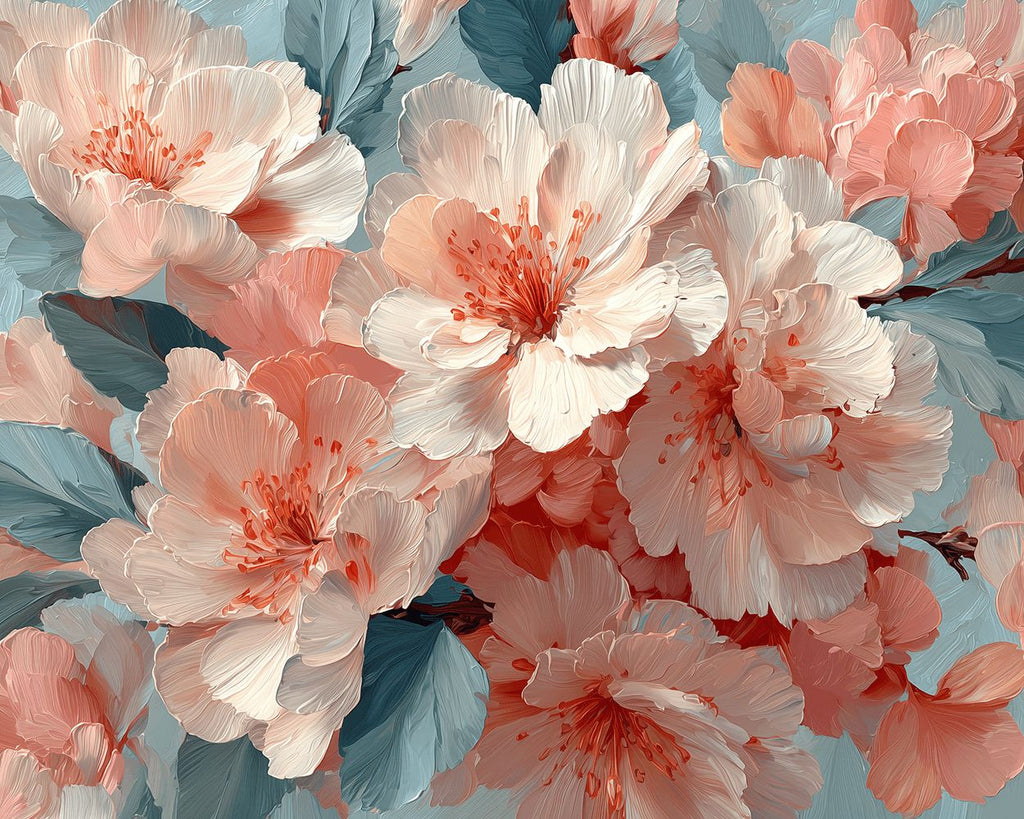 Flores de Durazno Rosadas con Estambres Rojos Pintar por Números