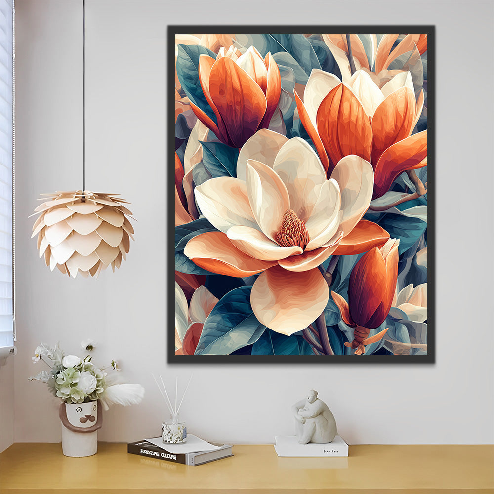 Flores de Magnolia Blancas y Naranjas Pintar por Números