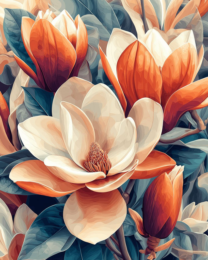 Flores de Magnolia Blancas y Naranjas Pintar por Números