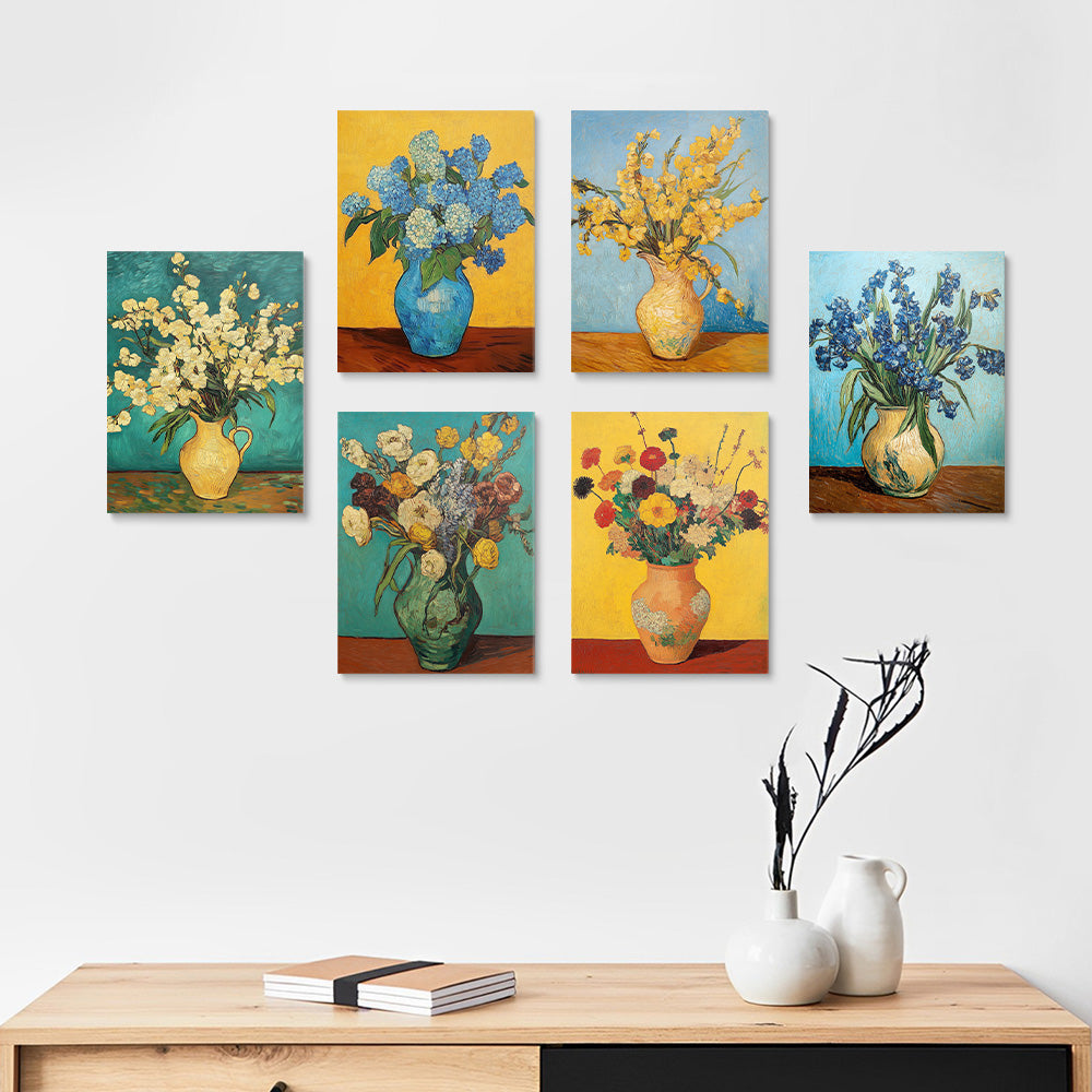 Flores en Floreros al Estilo de Van Gogh 6 Partes Mini Pintar por Números