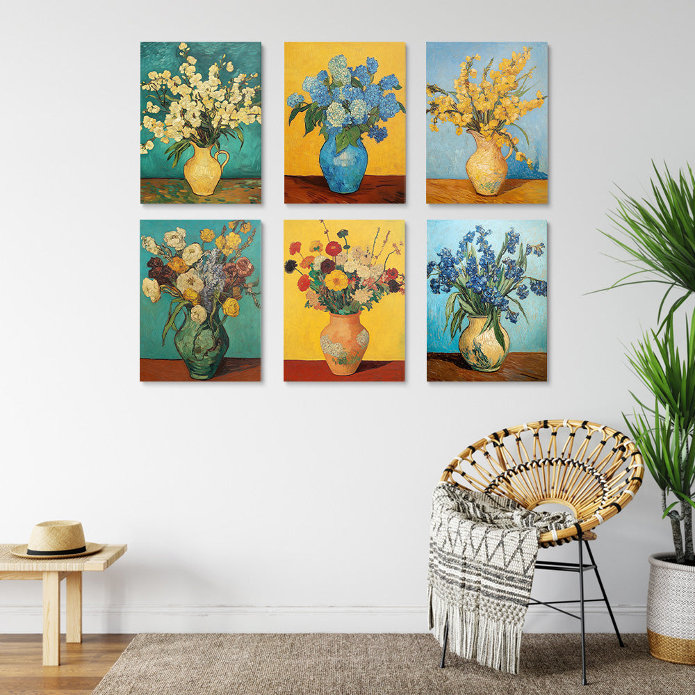 Flores en Floreros al Estilo de Van Gogh 6 Partes Mini Pintar por Números