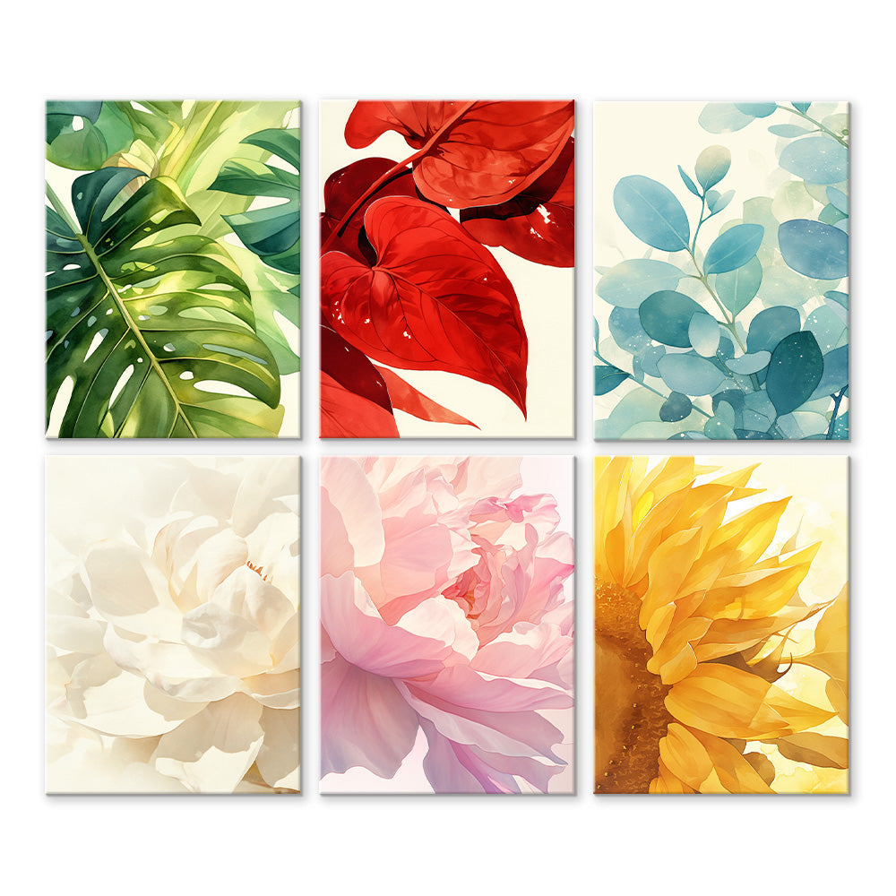 Flores Florecientes y Hojas Coloridas 6 Partes Mini Pintar por Números