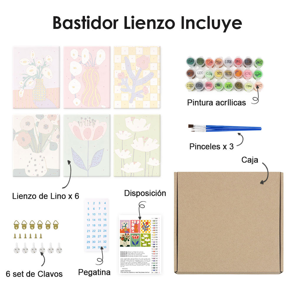 Flores Pequeñas Simples 6 Partes Mini Pintar por Números