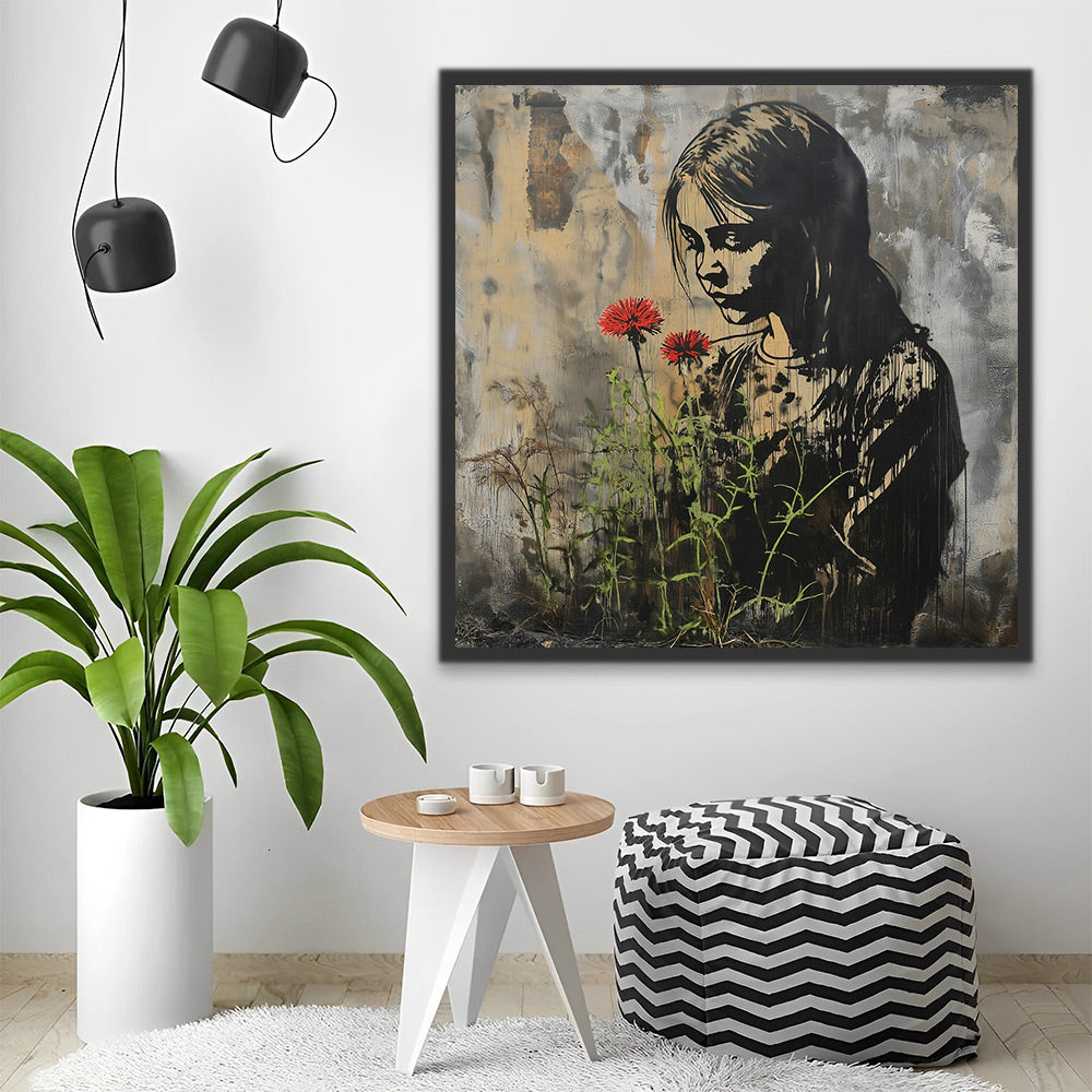 Flores Rojas Silvestres y Silueta de Chica Pintar por Números