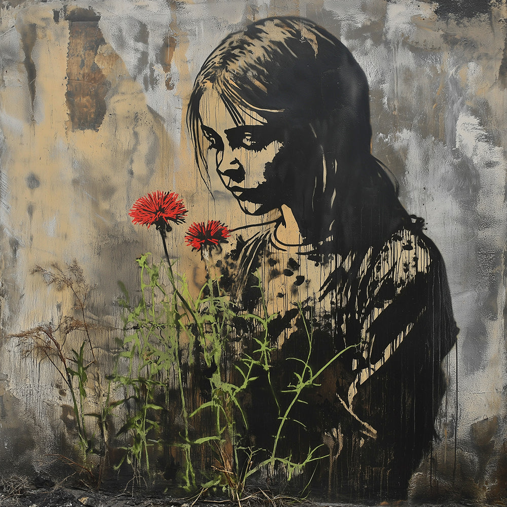 Flores Rojas Silvestres y Silueta de Chica Pintar por Números