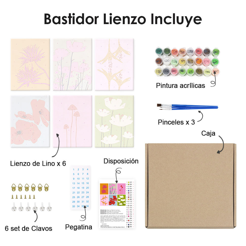 Flores Sencillas 6 Partes Mini Pintar por Números