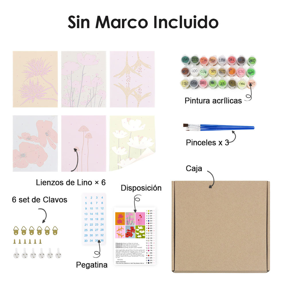 Flores Sencillas 6 Partes Mini Pintar por Números