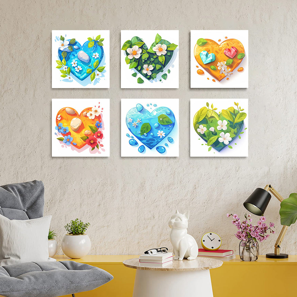 Flores y Agua en Corazón 6 Partes Mini Pintar por Números