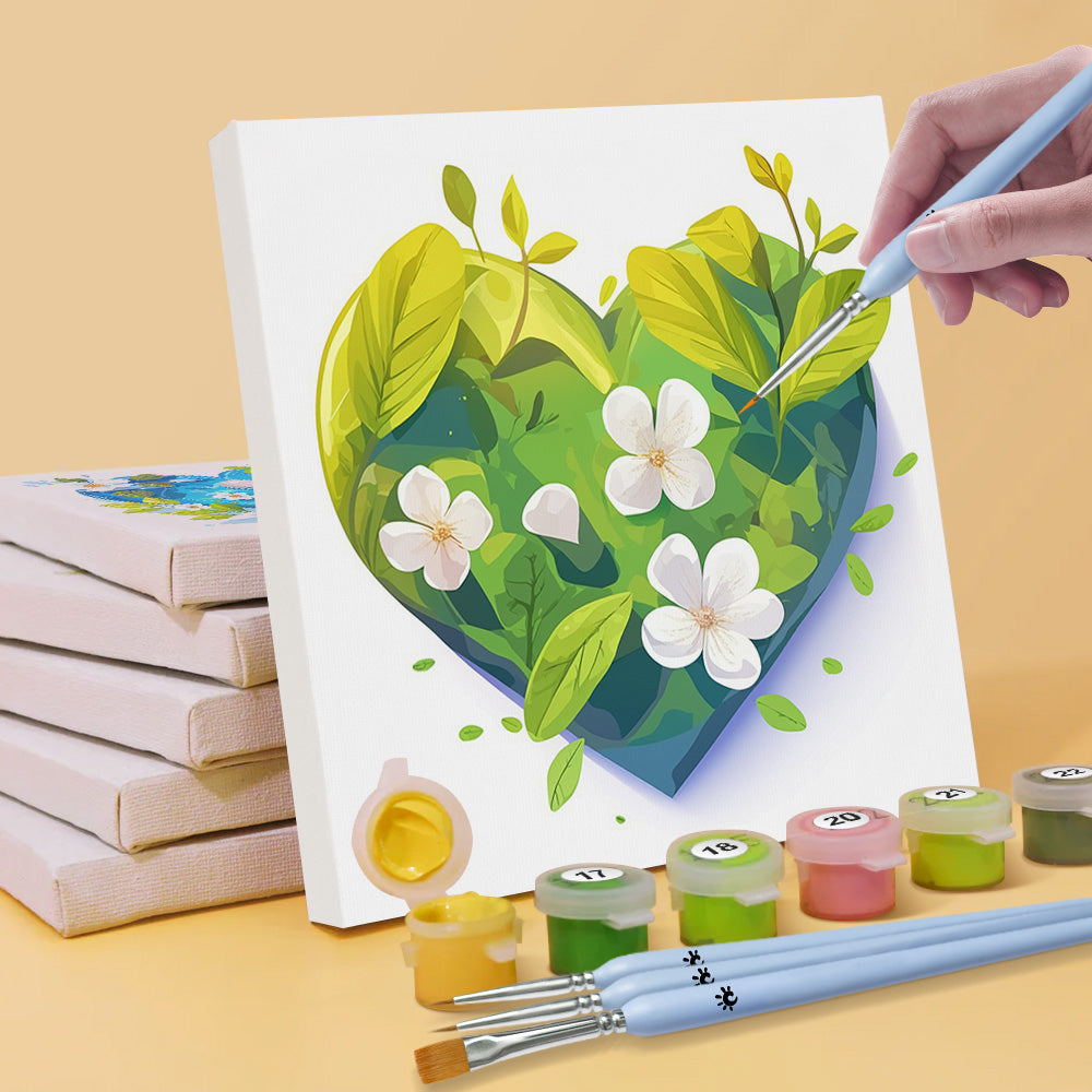 Flores y Agua en Corazón 6 Partes Mini Pintar por Números