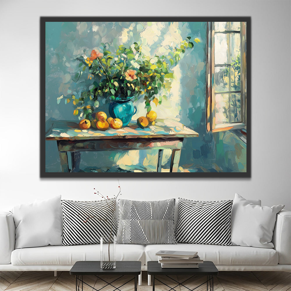 Flores y Frutas al Sol Junto a la Ventana Pintar por Números