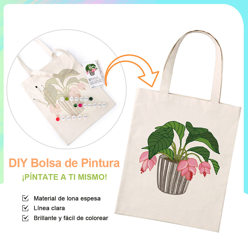 Flores y Hojas en Jarrón de Vidrio Bolsa de Lienzo Pintar por Números