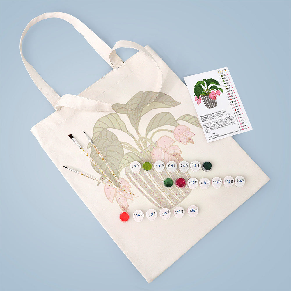 Flores y Hojas en Jarrón de Vidrio Bolsa de Lienzo Pintar por Números