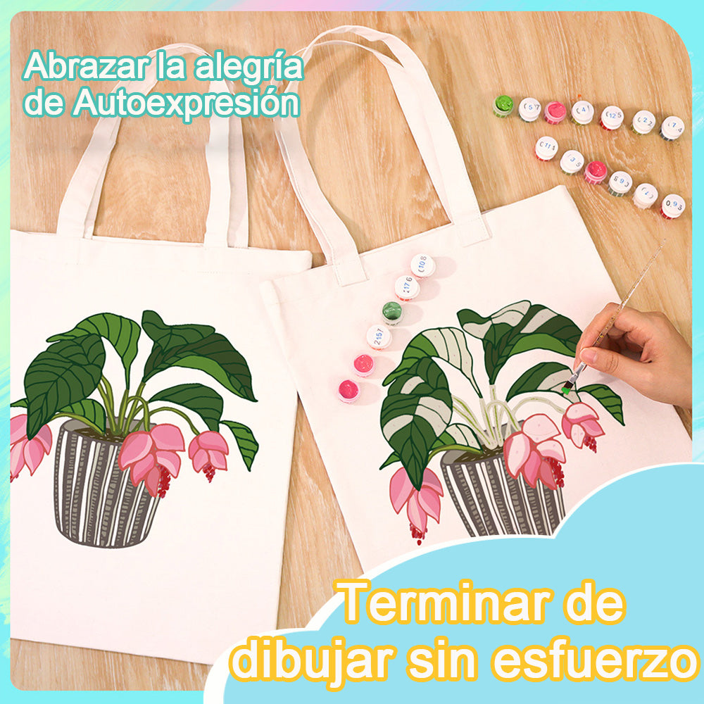 Flores y Hojas en Jarrón de Vidrio Bolsa de Lienzo Pintar por Números